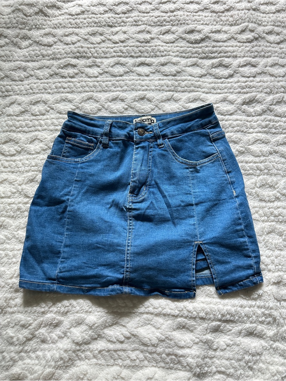Denim Mini Skirt with Front Slit